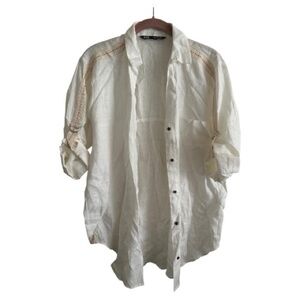 Zara Resort Boho Chic Oversized Linen Button-Down Shirt minimalist size XS